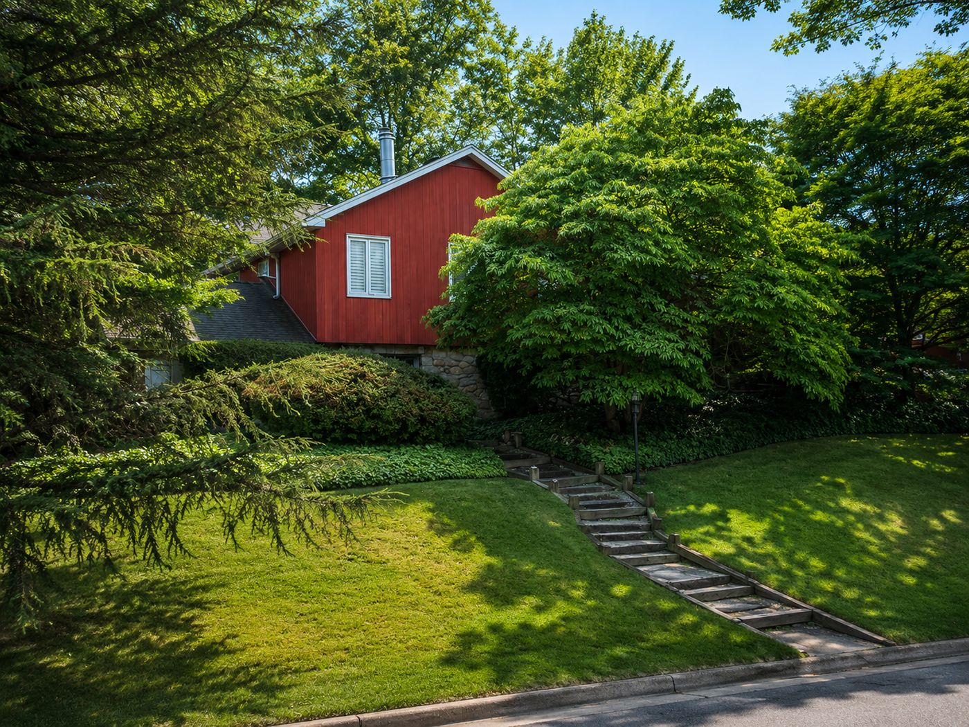 A well-kept suburban corner property on a landscaped street in Huntingdon Valley, Pennsylvania