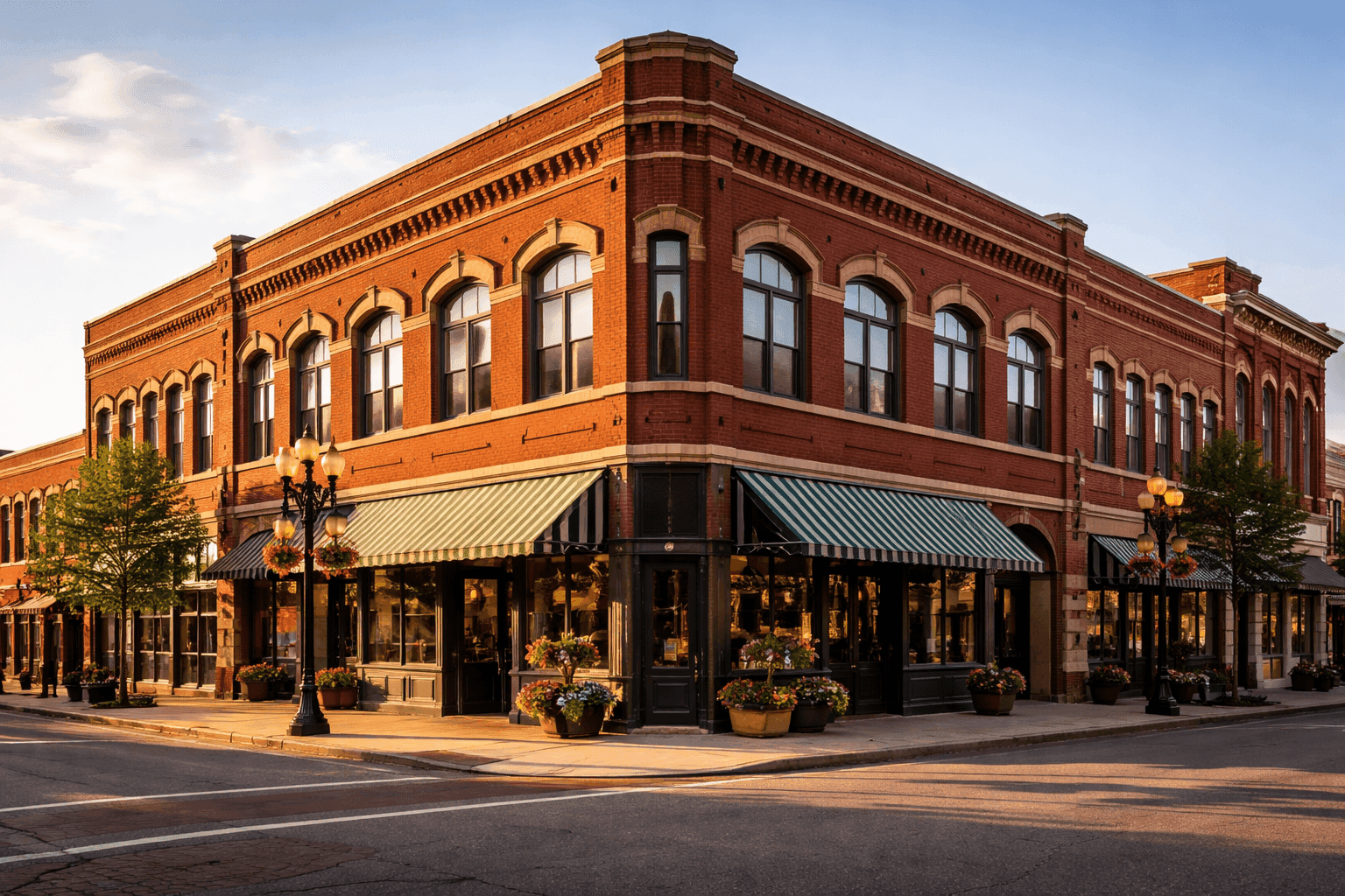 A corner brick commercial building on a downtown Joplin, Missouri street, typical of early twentieth century Midwestern commercial architecture.