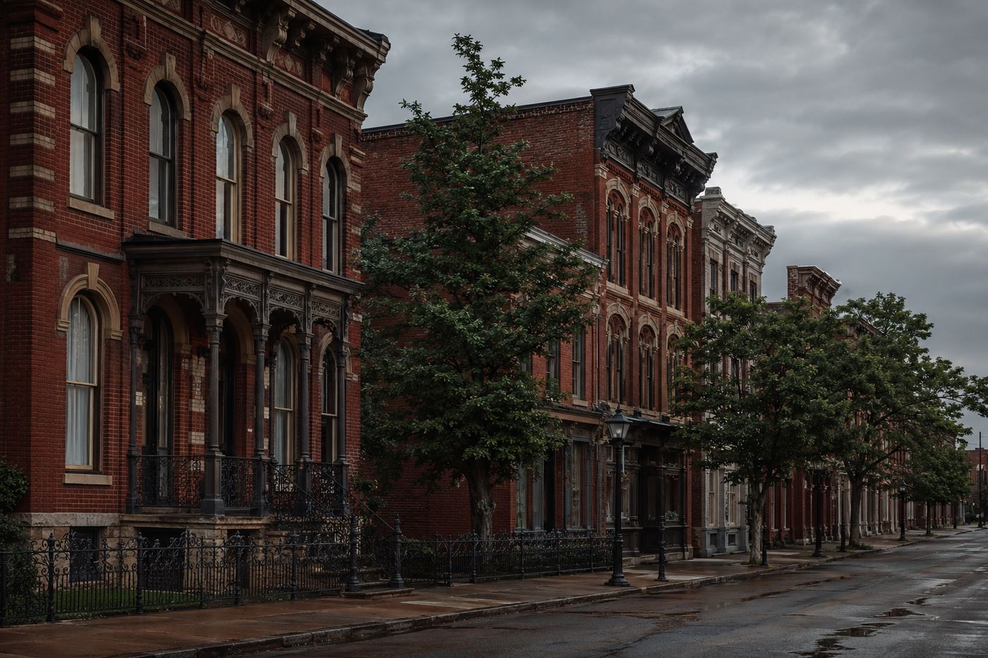 A historic downtown district street in Jackson, Michigan
