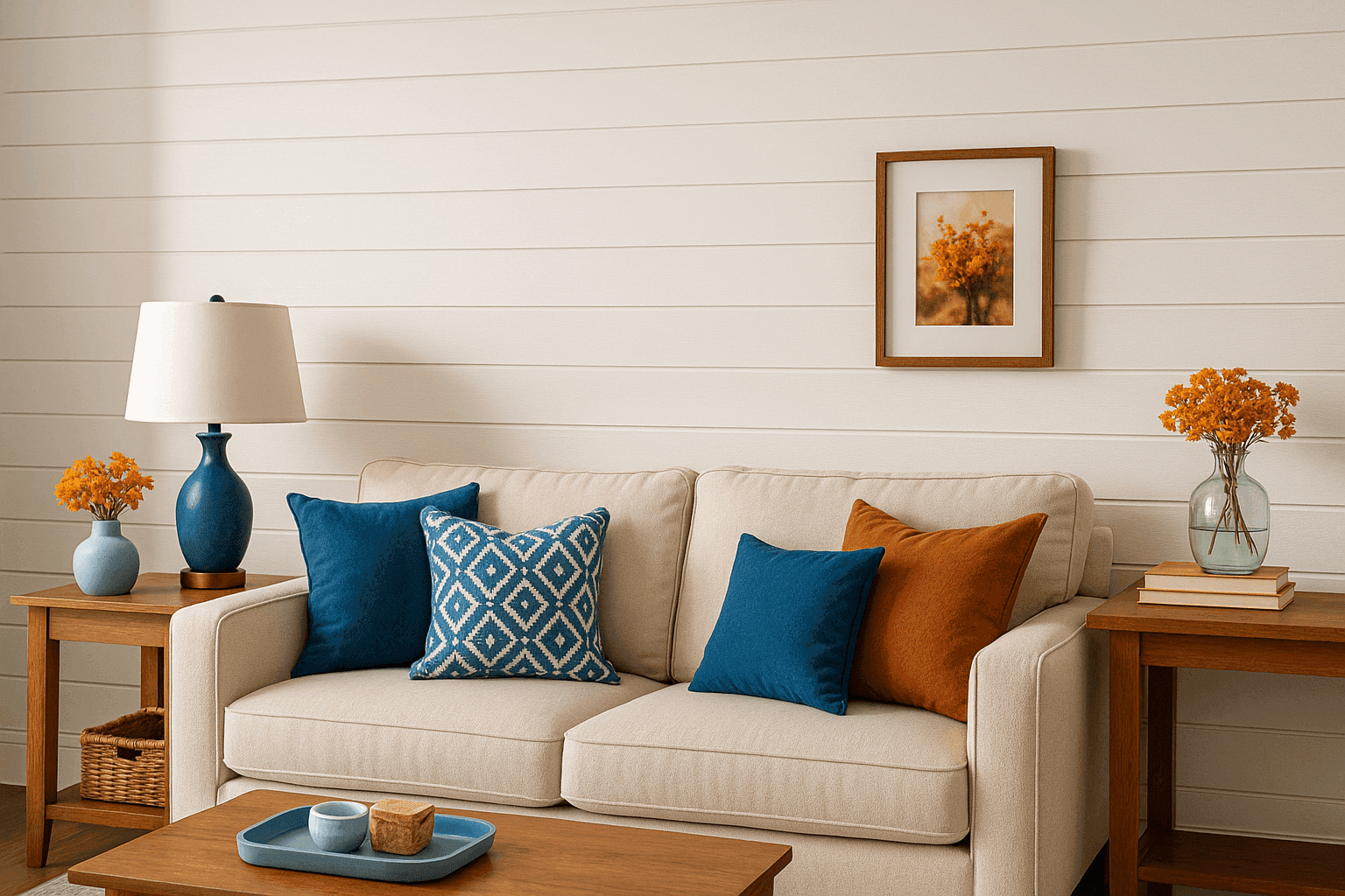 Beautiful white foam board faux shiplap wall treatment creating farmhouse style accent wall for budget-friendly room transformation