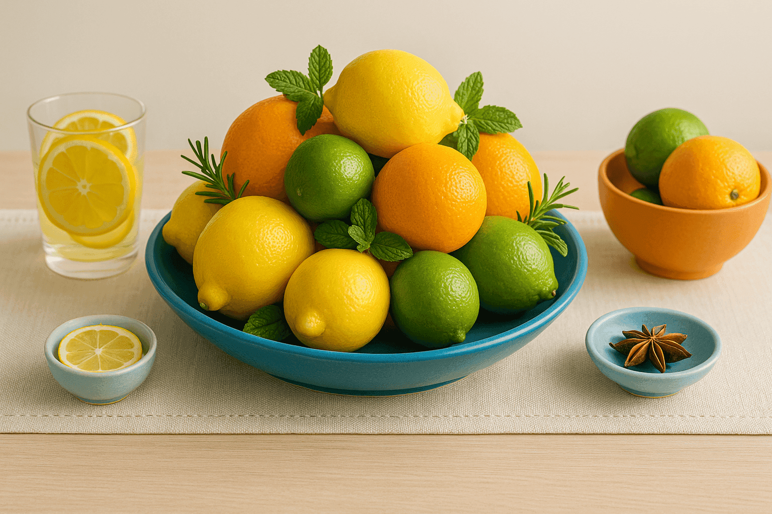 Elegant citrus fruit centerpiece in decorative bowl