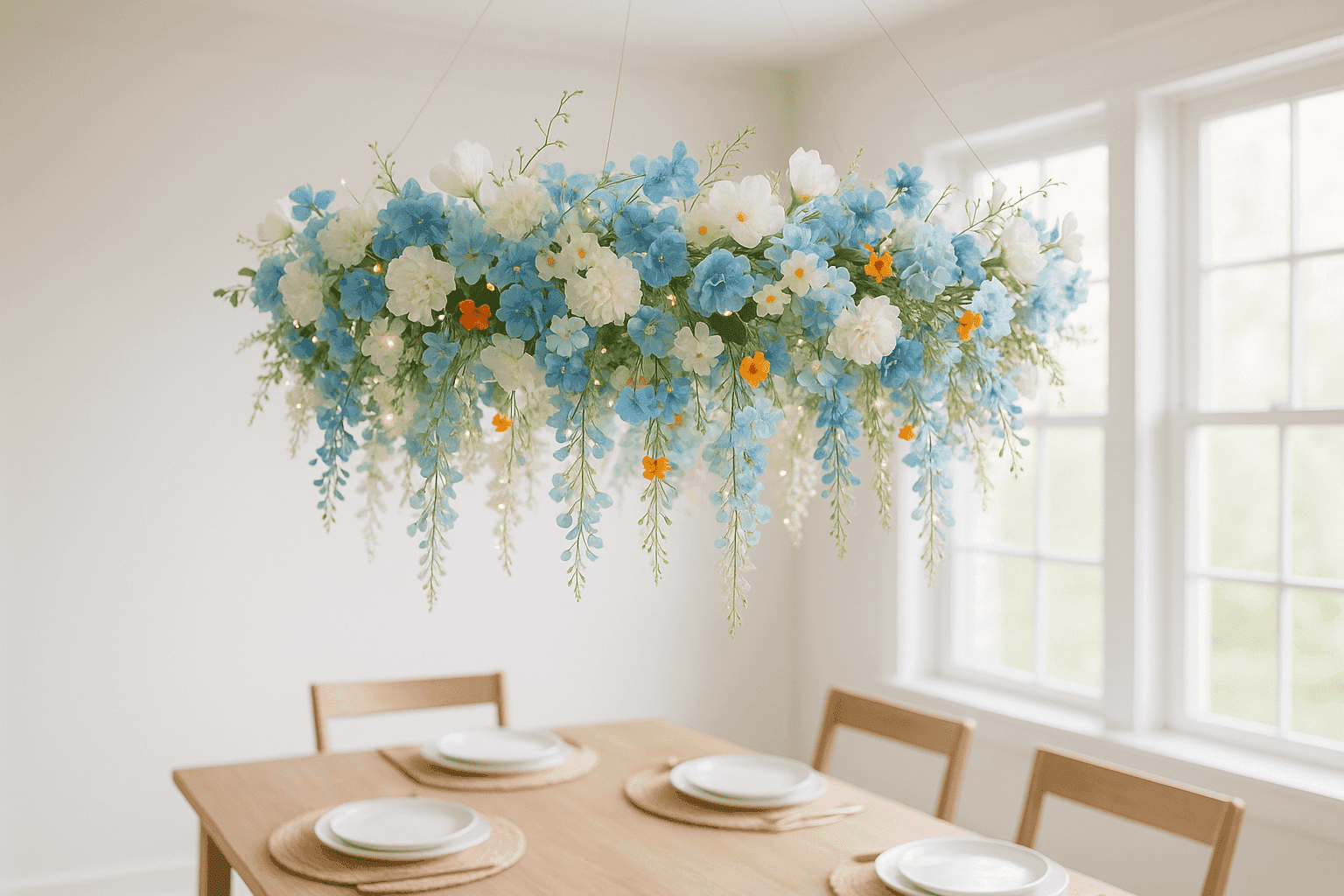 Beautiful floral chandelier hanging from ceiling