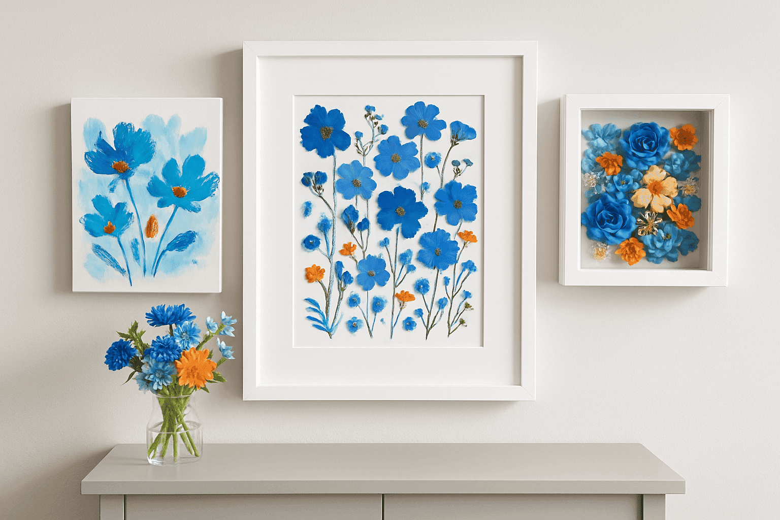 Beautiful DIY floral wall art in a stylish room setting
