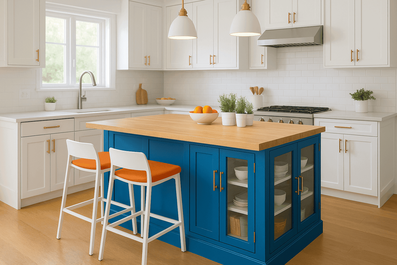 Before and after of a kitchen island makeover
