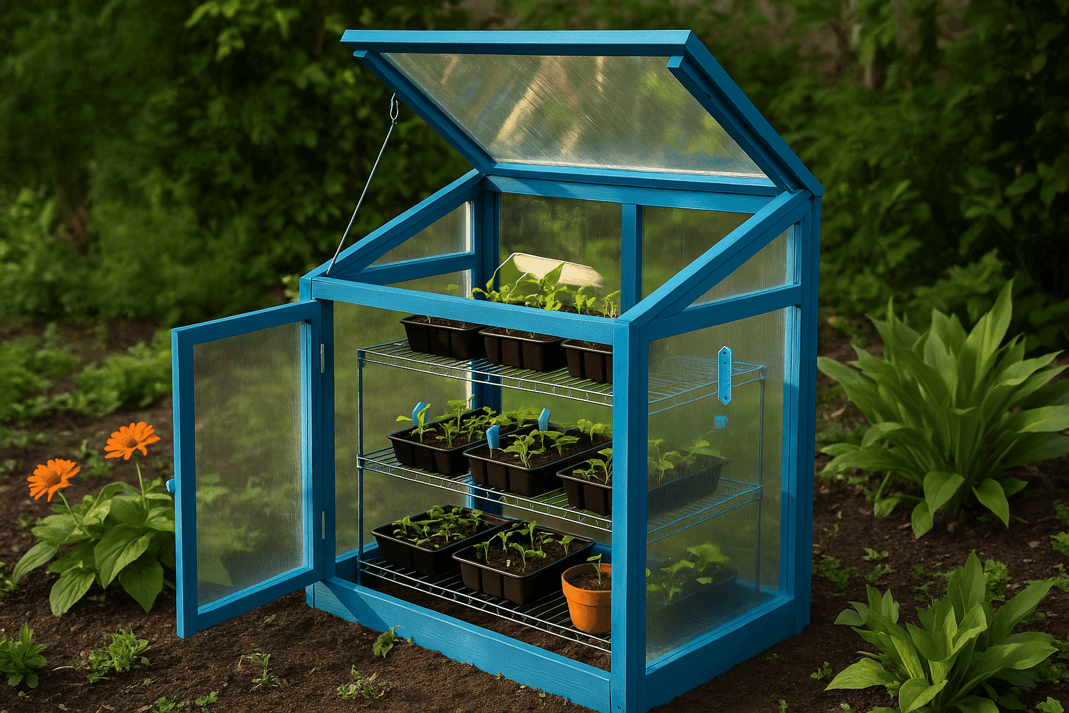 DIY mini greenhouse with seedlings inside