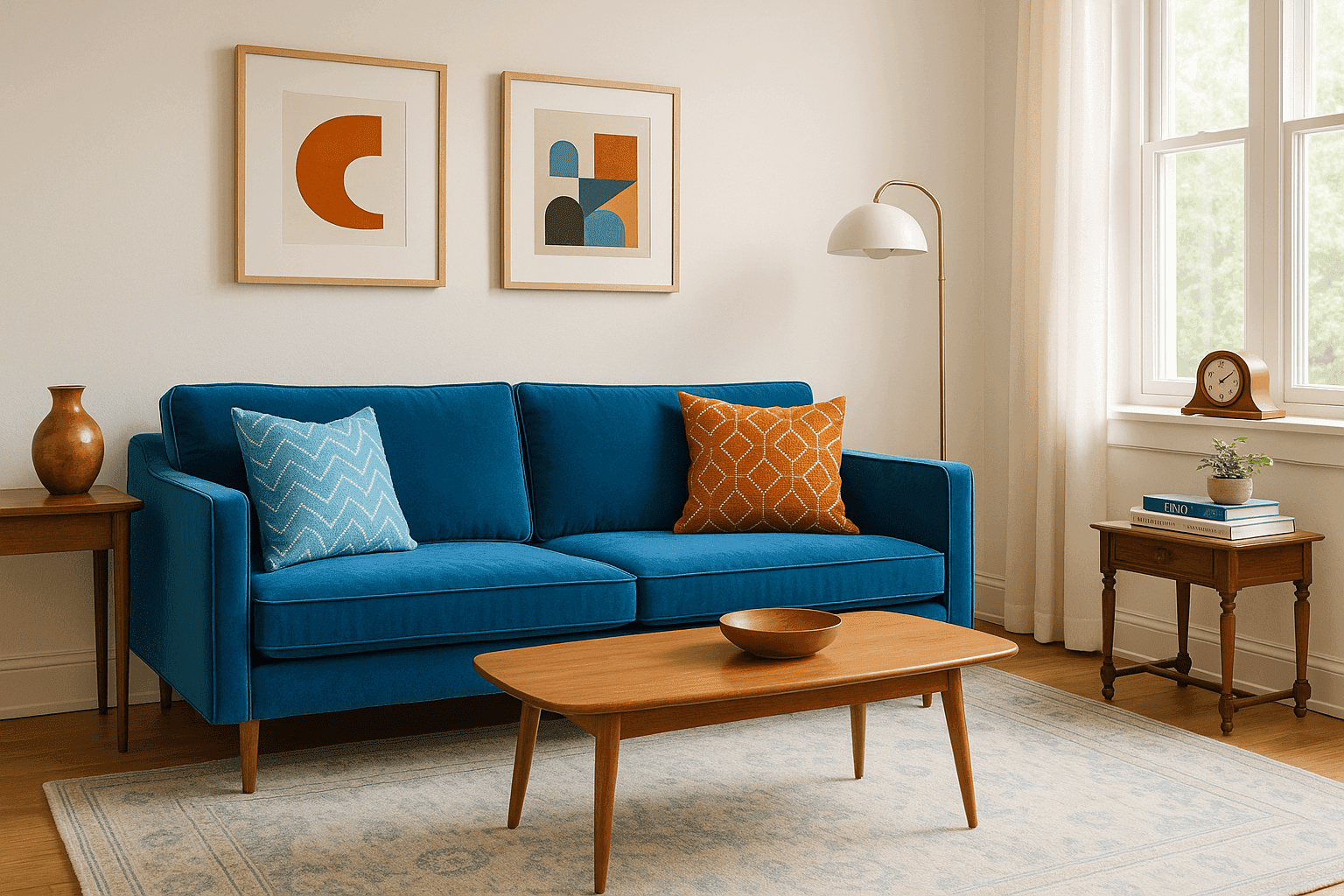 Living room with vintage furniture and modern accents