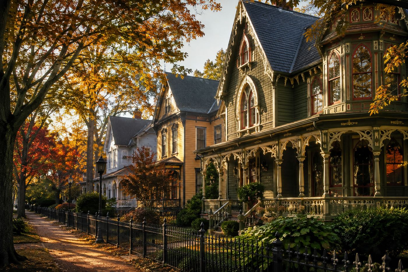 A historic Victorian-era neighborhood street in Norwich, Connecticut