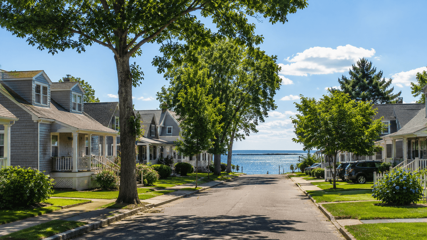 The Woodmont beachside neighborhood in Milford, Connecticut with Long Island Sound views
