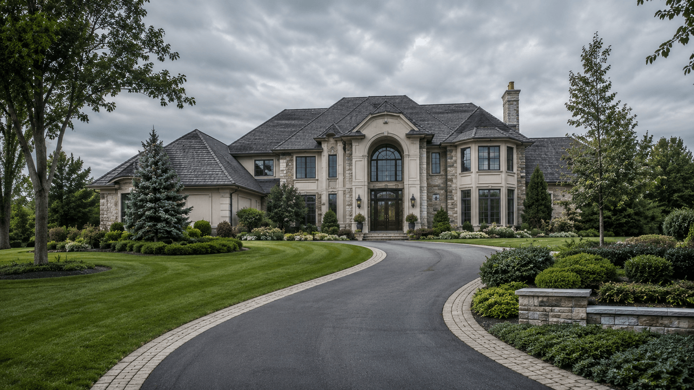 A grand contemporary estate in the Country Club Highlands neighborhood of Menomonee Falls, Wisconsin