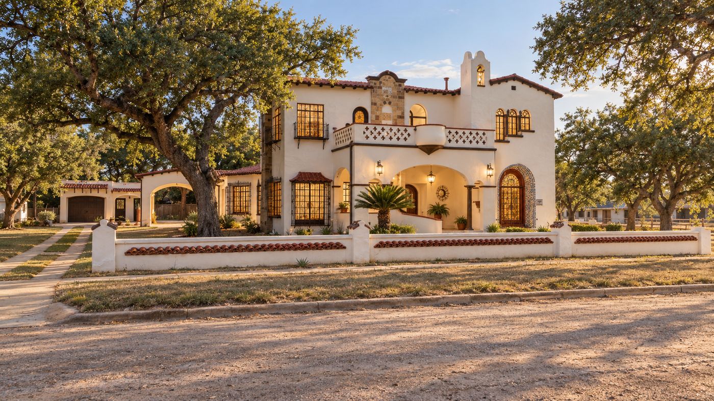 1923 Spanish stucco home with stained glass windows in San Diego, Texas